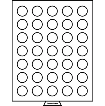 Obal pro sběratelský předmět Leuchtturm Box na 35 mincí do Ø 32,5 mm, světle šedá barva, se světle červenou výstelkou