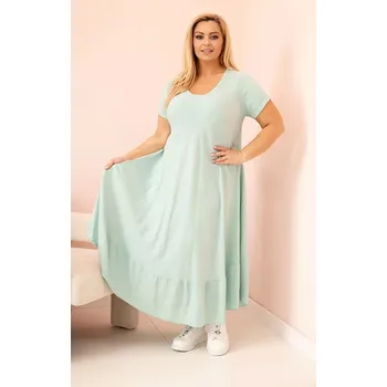 Dámské šaty Dámské šaty plus size s krátkým rukávem a volánem z lehké viskózy mátová UNI