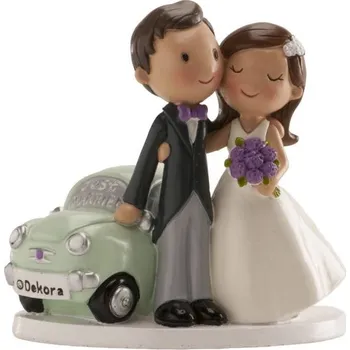 Jedlá dekorace na dort Dortisimo Dekora figurka Novomanželé s autem Just Married 12 cm