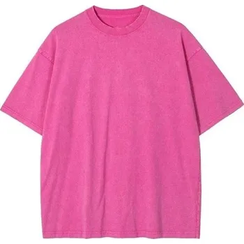 Dámské oversize tričko s krátkým rukávem Streetwear top s kulatým výstřihem Módní volný střih Vintage washed vzhled pro každý den růžová S