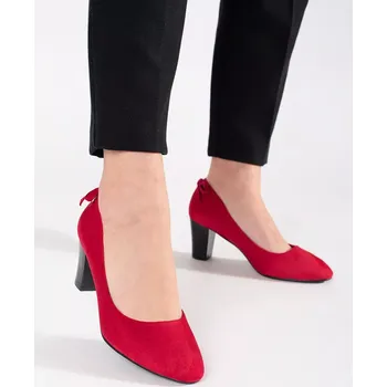 Dámské lodičky Exkluzívní dámské červené lodičky na širokém podpatku 38