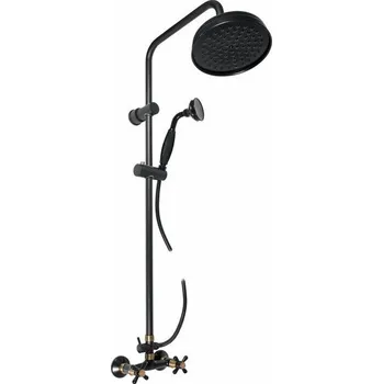Vodovodní baterie Morava retro Vodovodní baterie sprchová s hlavovou a ruční sprchou, ručka 1, černá/mosaz MK181.5/7CMATSM