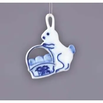 Velikonoční dekorace Cibulák Velikonoční ozdoba zajíček s košíkem závěs 5,6 x 4,9 cm Originál Český porcelán Dubí