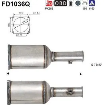 Filtr pevných částic Filtr sazových částic, výfukový systém AS FD1036Q