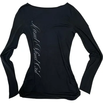 Dámské tričko Dámské přiléhavé tričko s dlouhým rukávem Jemný elastický materiál Elegantní potisk na zádech Pohodlný top do práce i na volný čas černá S