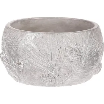 Obal na květináč Obal betonový - nízký, vzor borovice, barva stříbrná