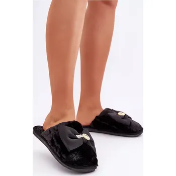 Dámské polobotky Dámské Pantofle S Kožešinou A Mašlí Černé Olfedi 40/41