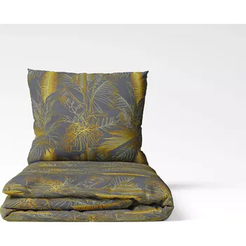 Povlečení Bavlněné povlečení Zlaté listy na šedé 140x200+70x90