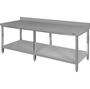 Dílenský stůl Mobler Nerezový pracovní stůl s policí a 6 nohami, 220x70x85 cm