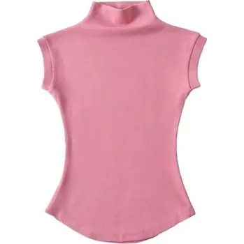 Dámské přiléhavé tričko s rolákem bez rukávů Elegantní top s vysokým límcem Slim střih Módní halenka do práce i na večer růžová L
