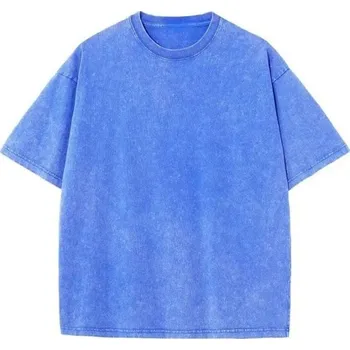 Dámské tričko Dámské oversize tričko s krátkým rukávem Streetwear top s kulatým výstřihem Módní volný střih Vintage washed vzhled pro každý den modrá S