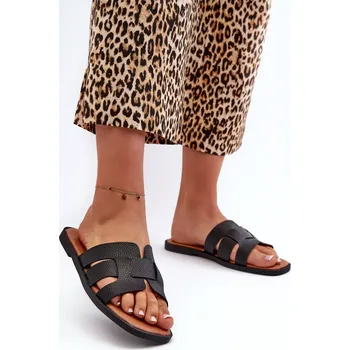 Dámské polobotky Dámské ploché pantofle vyrobené z eko kůže, černá Risamay Velikost: 40