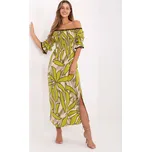 Khaki-béžové letní šaty z viskózy se vzory LK-SK-510095.89-khaki Velikost: L/XL