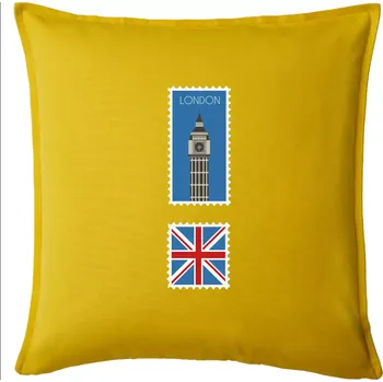 Polštář Londýn známka barevná - Polštář 50x50 - 50x50 - Včetně výplně ( Žlutá )