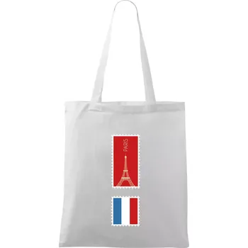 Paříž známka barevná - Taška bavlněná - 42 x 38 cm ( Bílá )