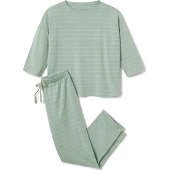 Dámské pyžamo 693814 - Tchibo - Pyžamo - pro ženy - vel. L 44/46 - barva: zelená/s proužky