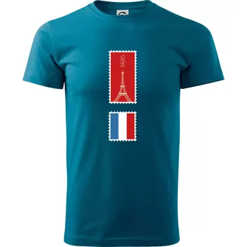 Paříž známka barevná - Klasické pánské triko vyšší gramáže - XS ( Petrolejová )
