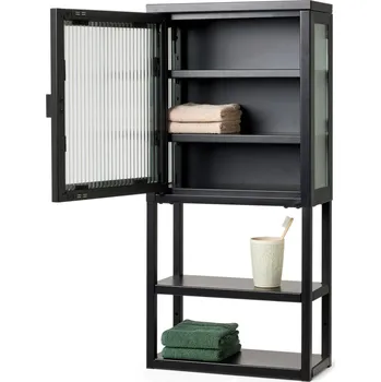 Koupelnový nábytek 691272 - Tchibo - Nástěnná skříňka se skleněnými dvířky - barva: černá