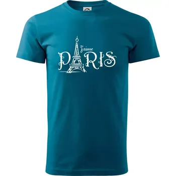 Paris nápis Eiffelovka rovný - Klasické pánské triko vyšší gramáže - S ( Petrolejová )