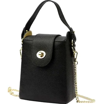 Černá Kabelka Luka 20-094 DOLLARO Přírodní Kůže Kufřík s Odnímatelným Popruhem a Zlatými Detaily