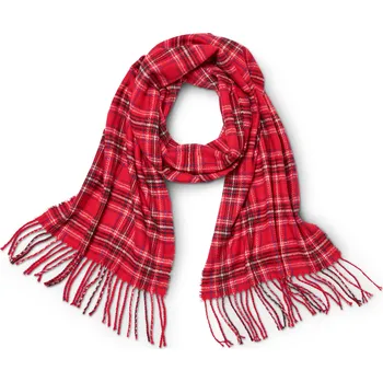 Tchibo Kostkovaná šála s třásněmi červená