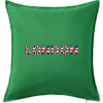 Polštář Nápis London vlajka - Polštář 50x50 - 50x50 - Pouze potah ( Středně zelená )