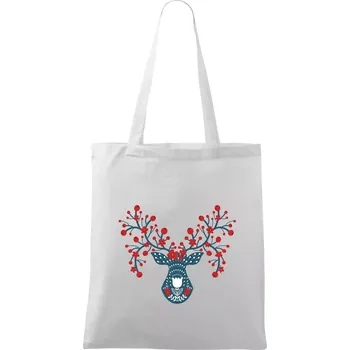 Folklor - jelen s červenými plody - Taška bavlněná - 42 x 38 cm ( Bílá )