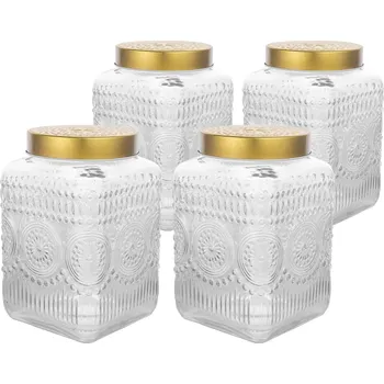 Dóza na potraviny Altom Sada skleněných dóz se zlatým víkem Daisy 2,2 l, 4 ks, čirá