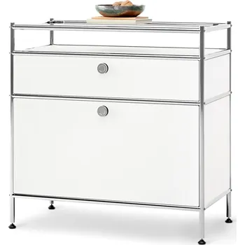 Konzolový stolek 685204 - Tchibo - Kovový konzolový stolek »Cn3« s výklopnými dvířky a zásuvkou - barva: bílá