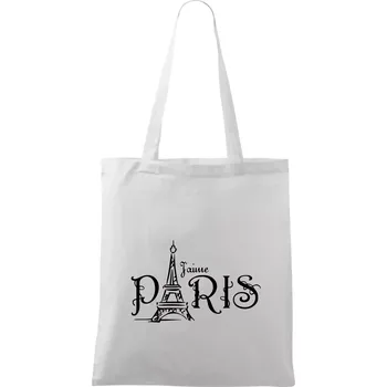 Nákupní taška Paris nápis Eiffelovka rovný - Taška bavlněná - 42 x 38 cm ( Bílá )