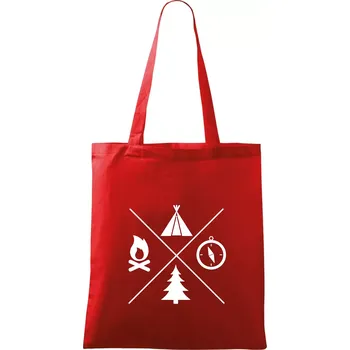 Nákupní taška Kempování čtyřka - Taška bavlněná - 42 x 38 cm ( Červená )