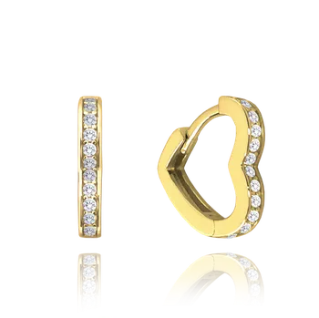 Náušnice Moonlit Stříbrné náušnice ve tvaru srdce se zirkony pozlacené