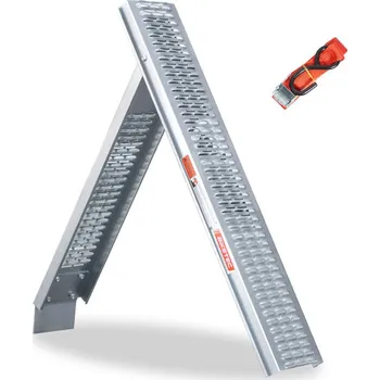 Nakládací rampa pro vozidlo BIKETEC UNIVERZÁLNÍ OCELOVÁ RAMPA PRO MOTOCYKLY / ČTYŘKOLKY 215 CM X 26 CM, MAX. 227 KG, STŘÍBRNÁ