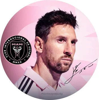 Jedlá dekorace na dort Messi Miami 2 - jedlý papír 20 cm - Bez úprav / Jedlý papír / Bez decor gelu