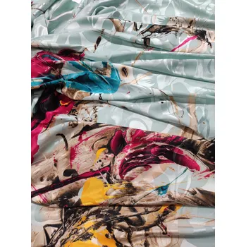 Umělé hedvábí / Silky velké abstraktní květy na mintu