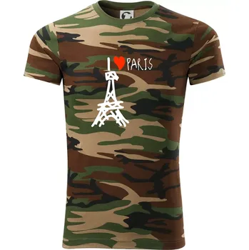 Pánské tričko I love Paris - Army CAMOUFLAGE - XS ( Hnědý maskáč )