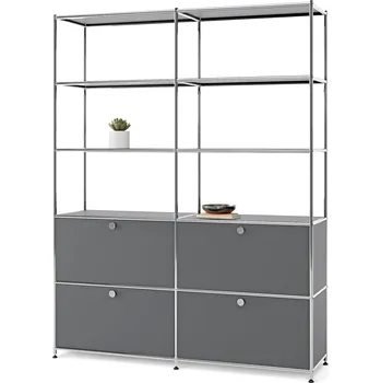 regál 683134 - Tchibo - Vysoký kovový regál »Cn3« se 4 výklopnými dvířky - barva: šedá