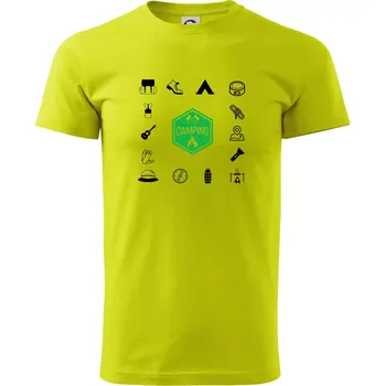 Pánské tričko Kempování symboly - Klasické pánské triko vyšší gramáže - 2XL ( Limetková )