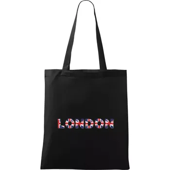 Nákupní taška Nápis London vlajka - Taška bavlněná - 42 x 38 cm ( Černá )
