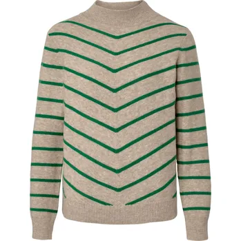 Dámský svetr 693664 - Tchibo - Pletený svetr se stojáčkem a proužky - pro ženy - vel. M 40/42 - barva: zelená/s proužky