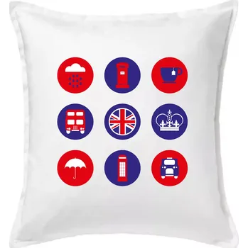 Polštář Anglie symboly v kruzích - Polštář 50x50 - 50x50 - Včetně výplně ( Bílá )