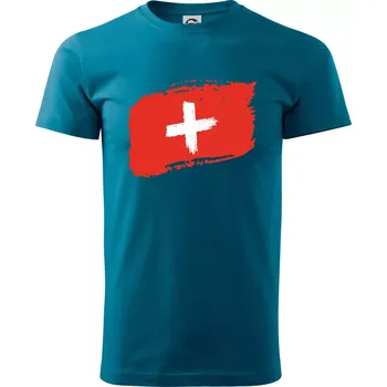 Pánské tričko Švýcarsko vlajka - Klasické pánské triko vyšší gramáže - 4XL ( Petrolejová )