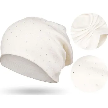 Čepice Bílá dámská čepice s krystaly na zimu - Peterson