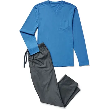 Pánské pyžamo 696316 - Tchibo - Pyžamo s tkanými kalhotami - pro muže - vel. M 48/50 - barva: modrá