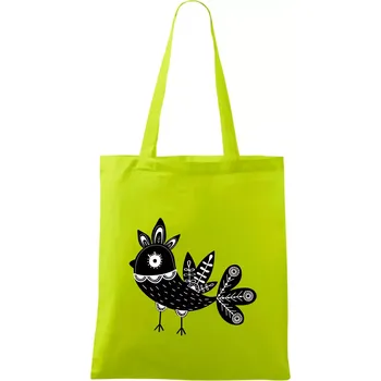 Ptáček černobílý folklór - Taška bavlněná - 42 x 38 cm ( Limetková )