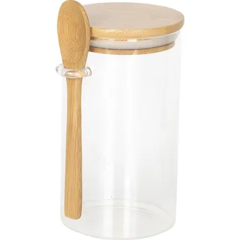 Dóza na potraviny Skleněná dóza s dřevěným víkem a lžičkou Bois – Ø 8*15 cm
