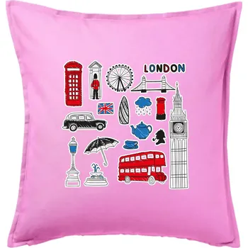 Polštář Velká Británie - kreslené ikonky - Polštář 50x50 - 50x50 - Pouze potah ( Růžová )