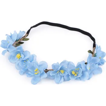 Pružná čelenka do vlasů s květy modrá světlá 1 ks
