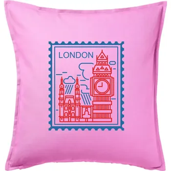 Polštář Londýn známka jednoduchá - Polštář 50x50 - 50x50 - Pouze potah ( Růžová )
