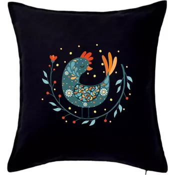 Polštář Folklor - slepice s kopretinou - Polštář 50x50 - 50x50 - Pouze potah ( Černá )
